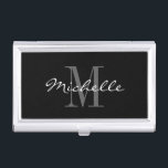 Glamourous black white monogram business card case<br><div class="desc">Glamourous black and white monogram corporate business card case. Stylish script typography template with name initial letter. Add your own personalized name or company name. Custom biz card holder for entrepreneurs. Classy chic initialled design for professional men and women.</div>