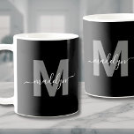 Glamourous Black White Name Monogram Coffee Mug<br><div class="desc">Personalized Modern Black And White Initial Script Name Monogram Coffee Mug. This sleek monogram mug combines a modern minimalist style with a simple yet stylish look, perfect for any coffee or tea lover. Featuring a bold grey initial on a black background and a white script name, this mug has the...</div>