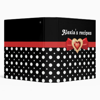 Glamourous black white polka dot, red bow & jewel binder