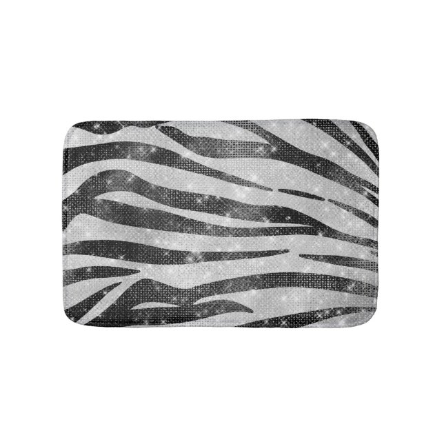 Glamourous Black White Sparkly Glitter Zebra Strip Bath Mat (Front)