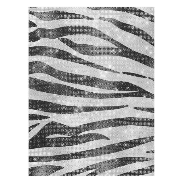Glamourous Black White Sparkly Glitter Zebra Strip Tablecloth (Front)