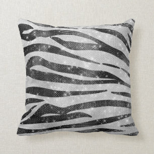 Glamourous Black White Sparkly Glitter Zebra Strip Throw Pillow