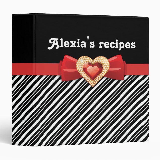 Glamourous black white stripes with red bow & jewe binder (Front/Spine)
