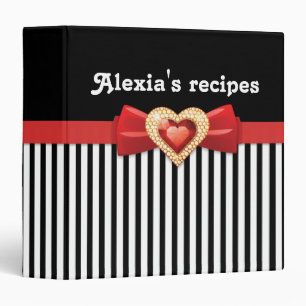 Glamourous black white stripes with red bow & jewe binder