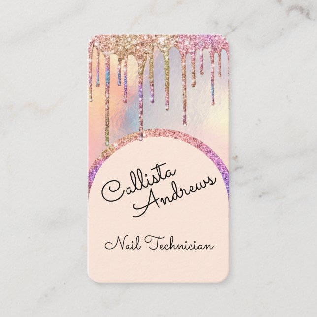 Glamourous Bling Iridescent Glitter Drips Nail Tec Business Card (Front)