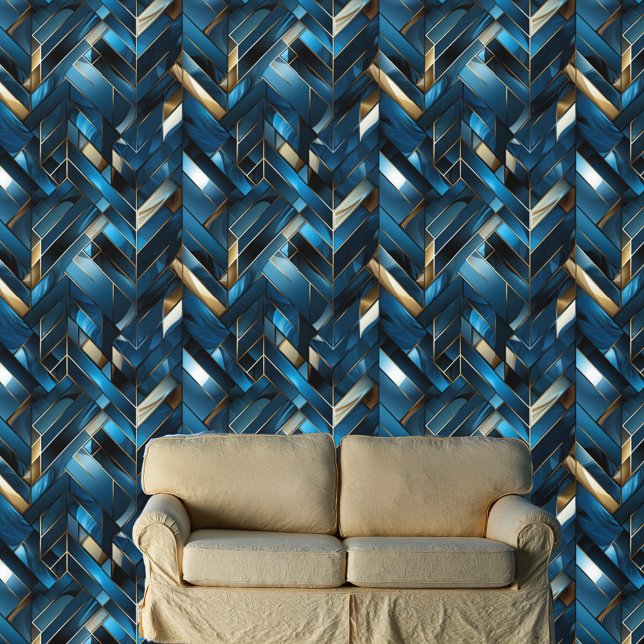 Glamourous Blue And Gold Geometrical Pattern Wallpaper (Creator Uploaded)