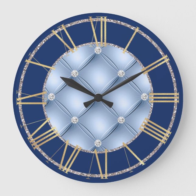 Glamourous Blue and Silver Large Clock (Front)