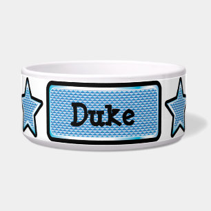 Glamourous Blue Bling Stars & Tag Pet Bowl