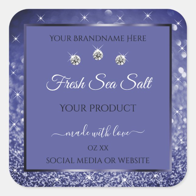 Glamourous Blue Glitter Product Labels Diamonds (Front)