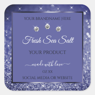 Glamourous Blue Glitter Product Labels Diamonds