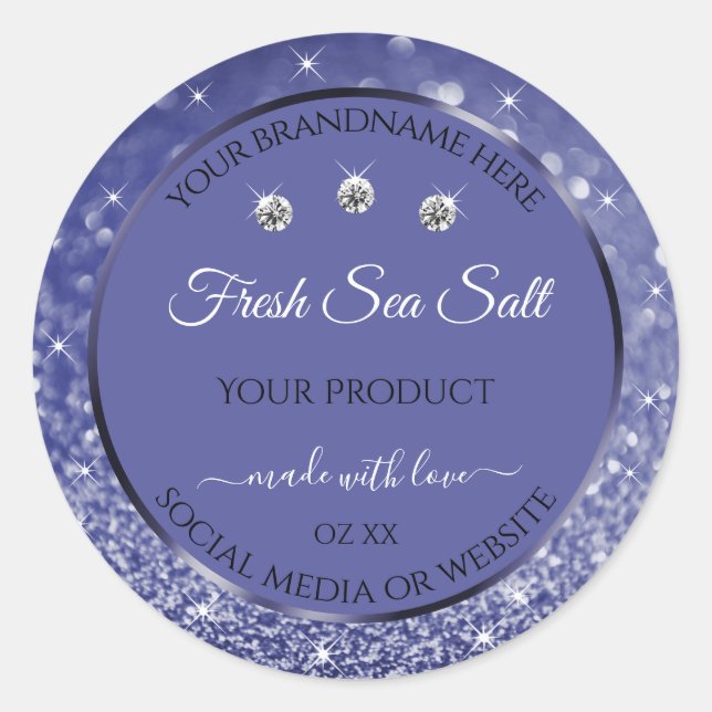 Glamourous Blue Glitter Product Labels Diamonds (Front)