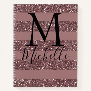 Glamourous Blush and Faux Pink Glitter Stripes Notebook