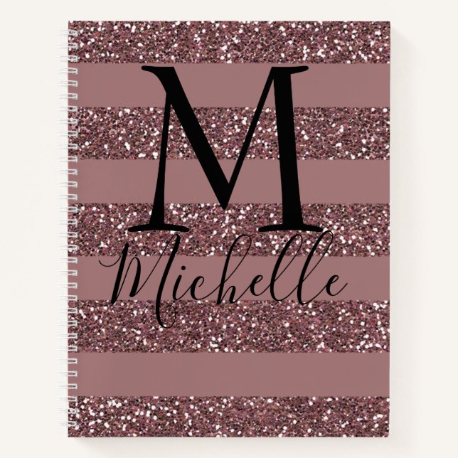 Glamourous Blush and Faux Pink Glitter Stripes Notebook (Front)