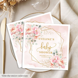 Glamourous blush pink peonies baby shower party  napkin