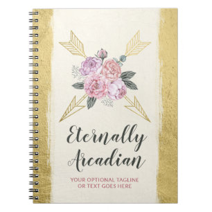 Glamourous Bohemian Floral Arrows Gold Boho Chic Notebook