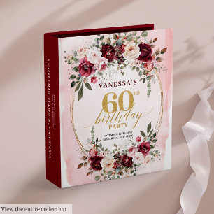 Glamourous Boho Burgundy Gold Roses 60th Memory Binder