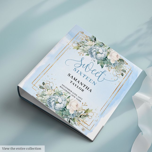 Glamourous Boho Pastel Blue Greenery Floral Sweet  Binder (Glamorous Boho Pastel Blue Greenery Floral Sweet 16)