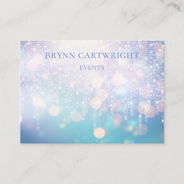 Glamourous Bokeh Twinkle Lights Purple and Blue Business Card (Front)