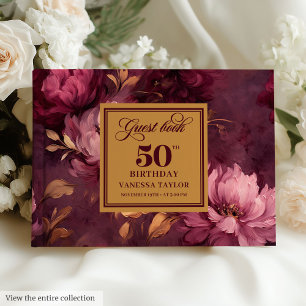 Glamourous burgundy blush gold roses 50 guest book