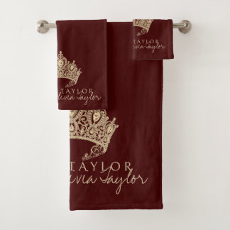 Glamourous Burgundy Gold Personalized bath towel 