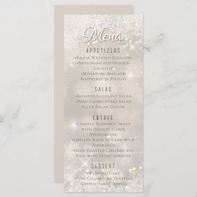 Glamourous Champagne Glitter Luxury Wedding Menu (Front/Back)