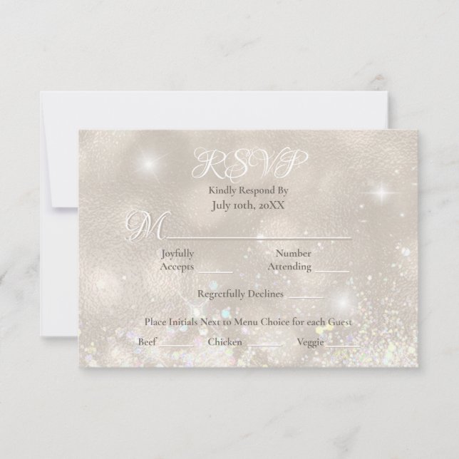Glamourous Champagne Glitter Luxury Wedding RSVP Card (Front)