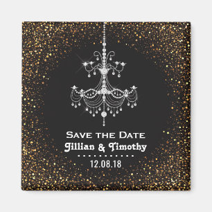 Glamourous Chandelier Wedding Save the Date Gold Magnet