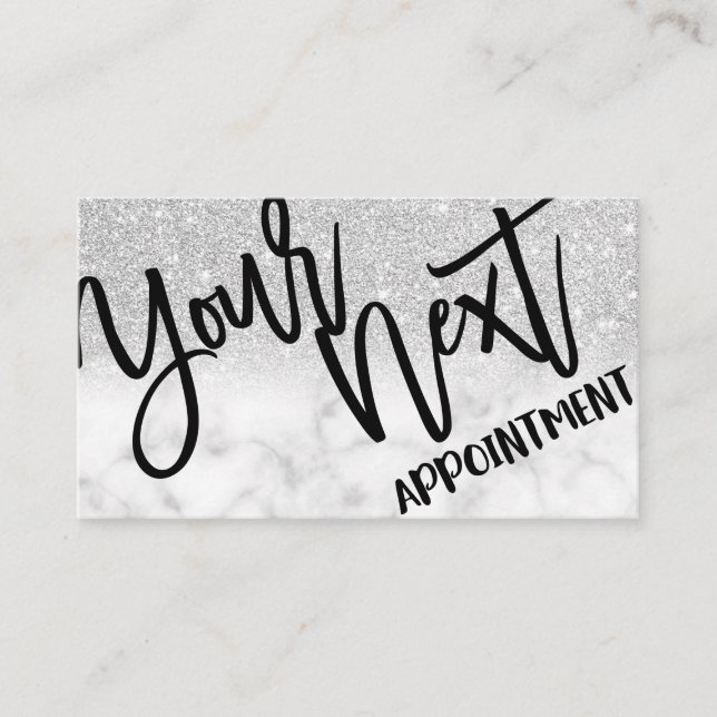 Glamourous Chic Modern Silver Glitter Marble Appointment Card (Front)