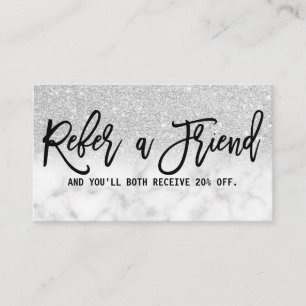 Glamourous Chic Modern Silver Glitter Marble Referral Card