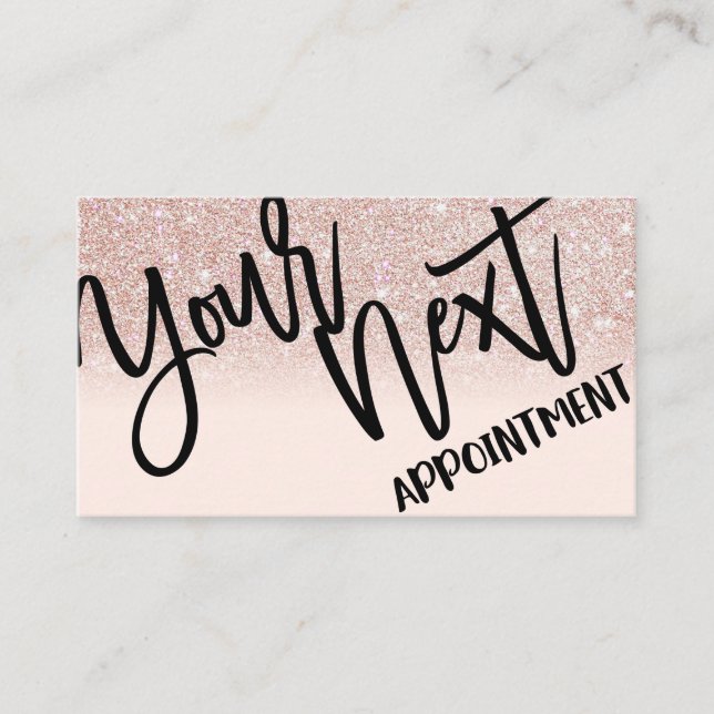 Glamourous Chic Rose Gold Glitter Pink Modern Appointment Card (Front)