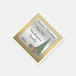 Glamourous Christmas Tree & Presents Faux Glitter Napkin