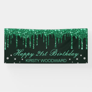 Glamourous Dark Green Dripping Glitter Birthday Banner
