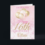 Glamourous Daughter 16th Birthday Balloon Card<br><div class="desc">A gorgeous glamourous 16th birthday card for your daughter. This fabulous design features blush pink and gold glitter balloons on a rose pink sparkly background.  Personalize with a name to wish someone a very happy sweet sixteenth birthday.</div>