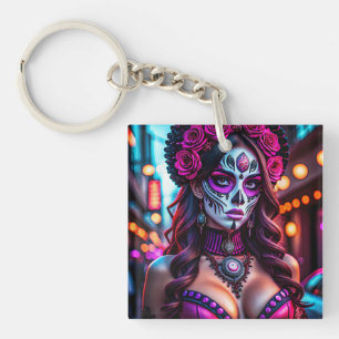 Glamourous Día de los Muertos Catrina portrait wit Keychain