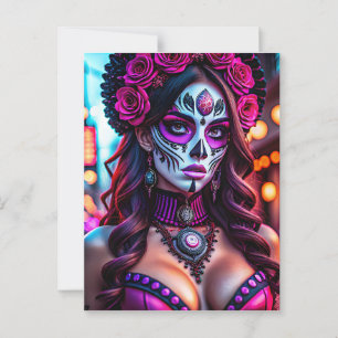 Glamourous Día de los Muertos Catrina portrait wit Postcard
