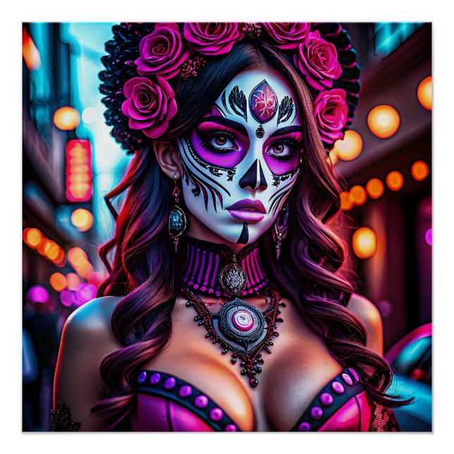 Glamourous Día de los Muertos Catrina portrait wit Poster (Front)