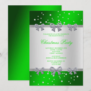 Glamourous Diamond Bows & Pearls Christmas Invitation