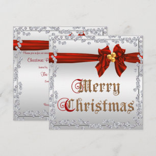 Glamourous Diamonds & Red Silky Sash Bow Christmas Invitation