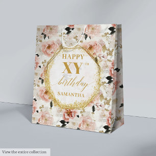 Glamourous Dusty Pink Rustic Gold Birthday Gift Ba Medium Gift Bag