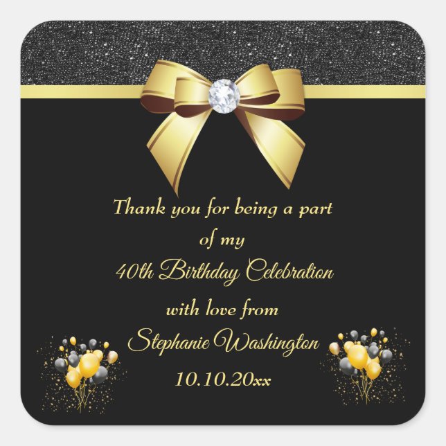 Glamourous Elegance Birthday Thank You Favour Square Sticker (Front)