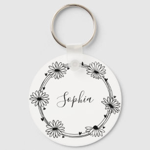 Glamourous elegant black and white name monogram keychain