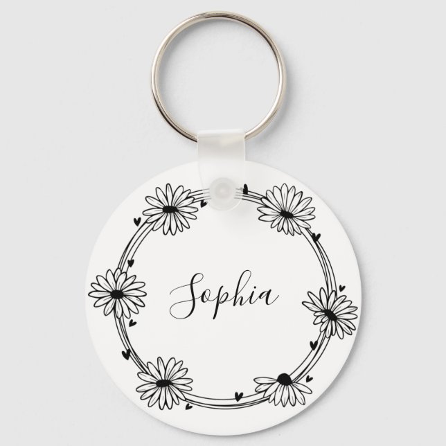 Glamourous elegant black and white name monogram keychain (Front)