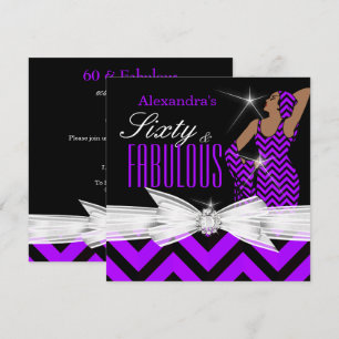 Glamourous Fabulous 60 Chevron Purple Birthday Invitation