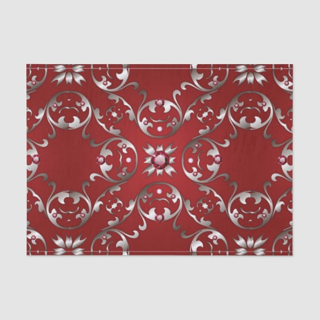 Glamourous Fancy White Gold Scarlet Red Baroque  Tissue Paper (Front)