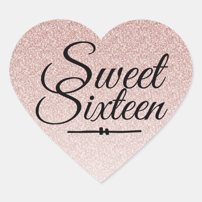 Glamourous faux blush pink glitter ombre Sweet 16 Heart Sticker (Front)