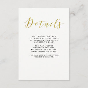 Glamourous Faux Gold Classic Wedding Guest Details Enclosure Card