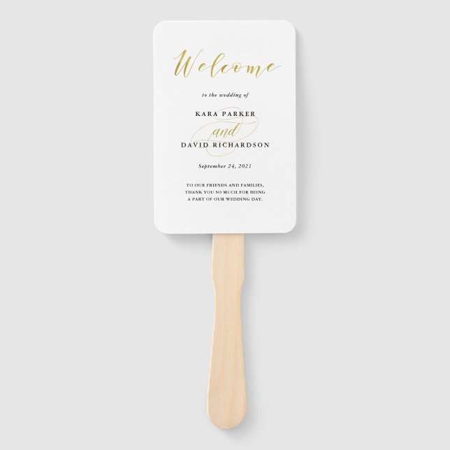 Glamourous Faux Gold Classic Wedding Hand Fan (Front)