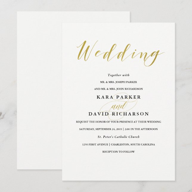 Glamourous Faux Gold Classic Wedding Invitation (Front/Back)