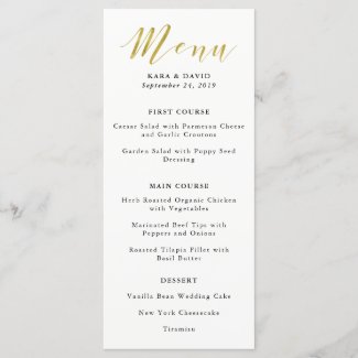 Glamourous Faux Gold Classic Wedding Menu