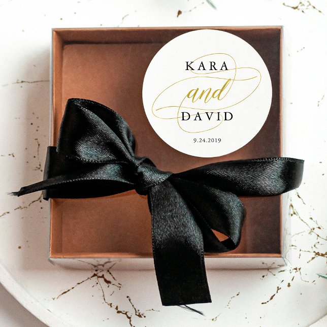 Glamourous Faux Gold Classic Wedding Round Sticker (Creator Uploaded)